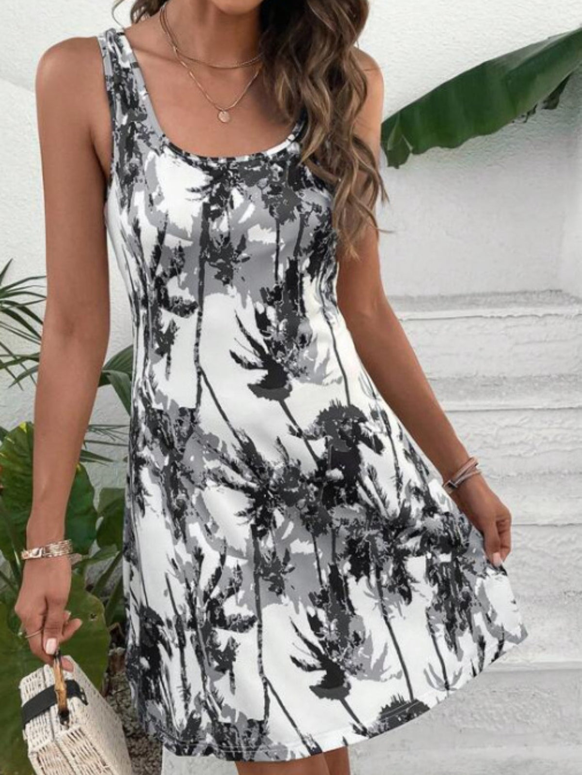 Allover Print Tank Dress, Vacation Sleeveless Dress