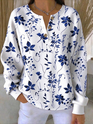Floral Long Sleeve Regular Fit Casual Sweatshirt
