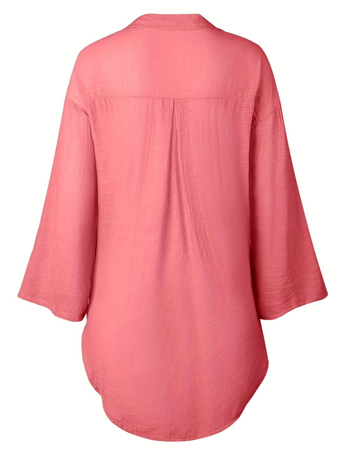 Solid Color V Neck Blouse, Casual Half Sleeve Blouse