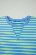 Green Stripe Striped Ribbed Cotton Two-Piece Pant Set with Chest Patch Detail