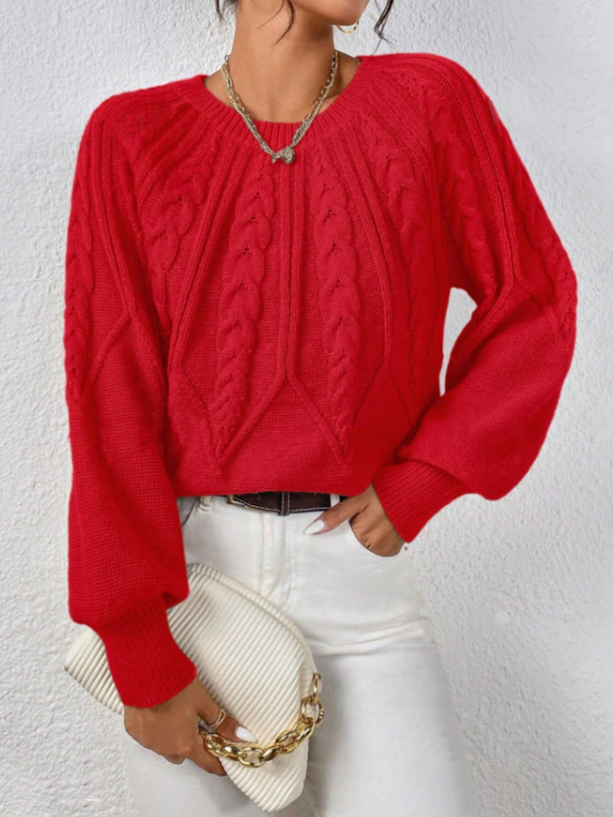 Casual Pullover Chic Knit Lantern Sleeves & Ruffle Detail Sweater