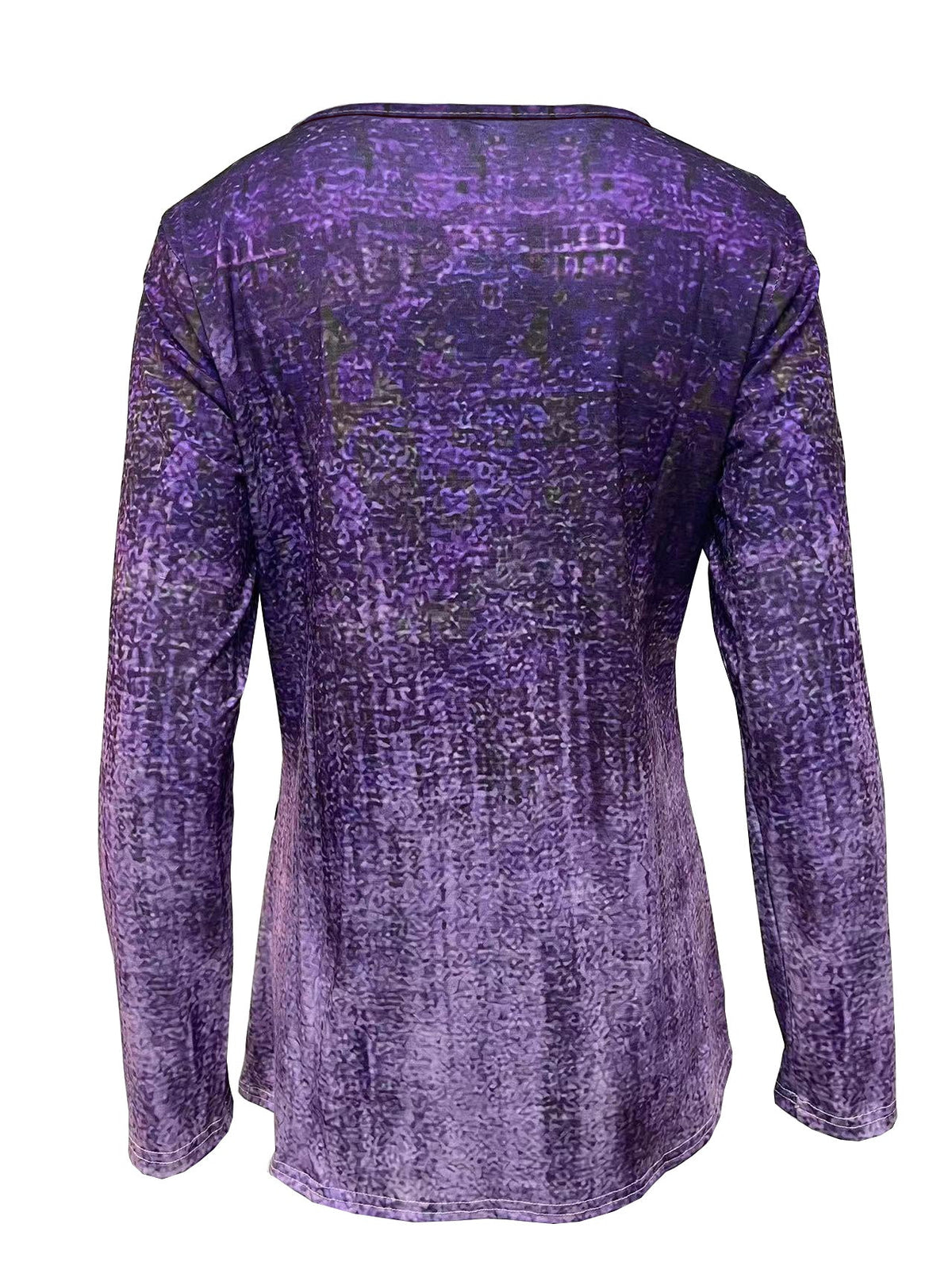Graphic Print Buttons Front T-Shirt, Casual Long Sleeve Asymmetrical Hem T-Shirt