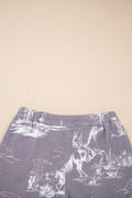 Gray Western Print Elastic Waist Cotton Denim Shorts