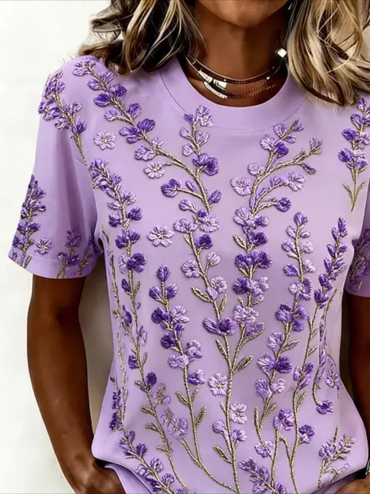 Flower Casual Pattern Crew Neck Short Sleeve T-shirt