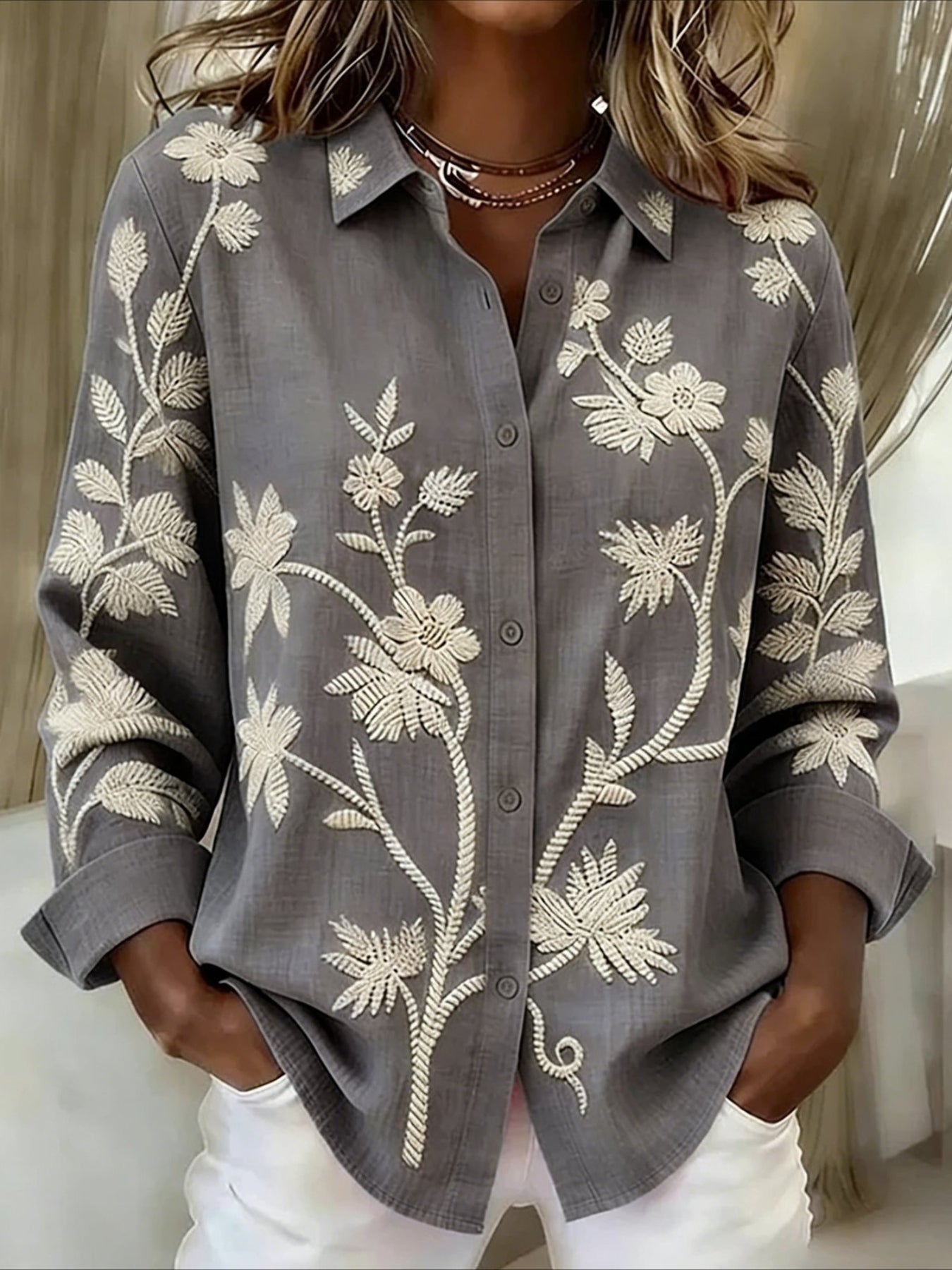 Shawl Collar Long Sleeve Regular Loose Shirt