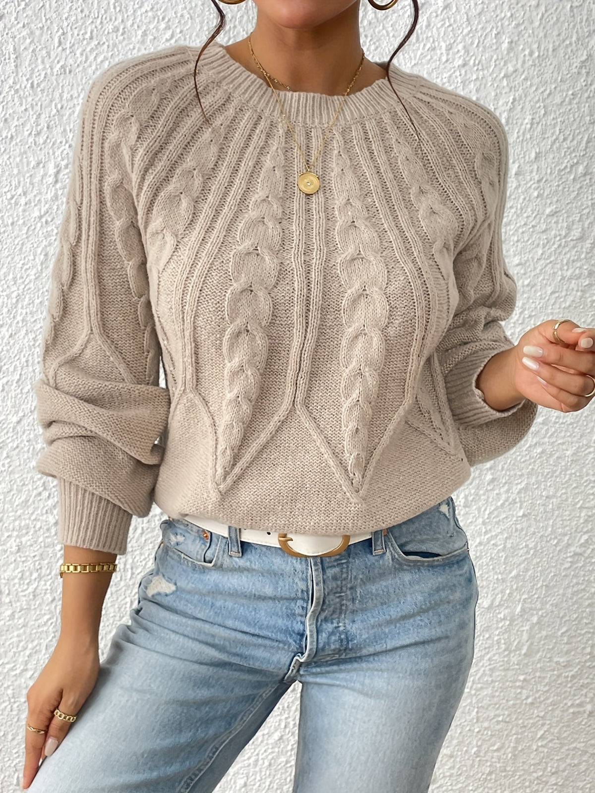 Casual Pullover Chic Knit Lantern Sleeves & Ruffle Detail Sweater