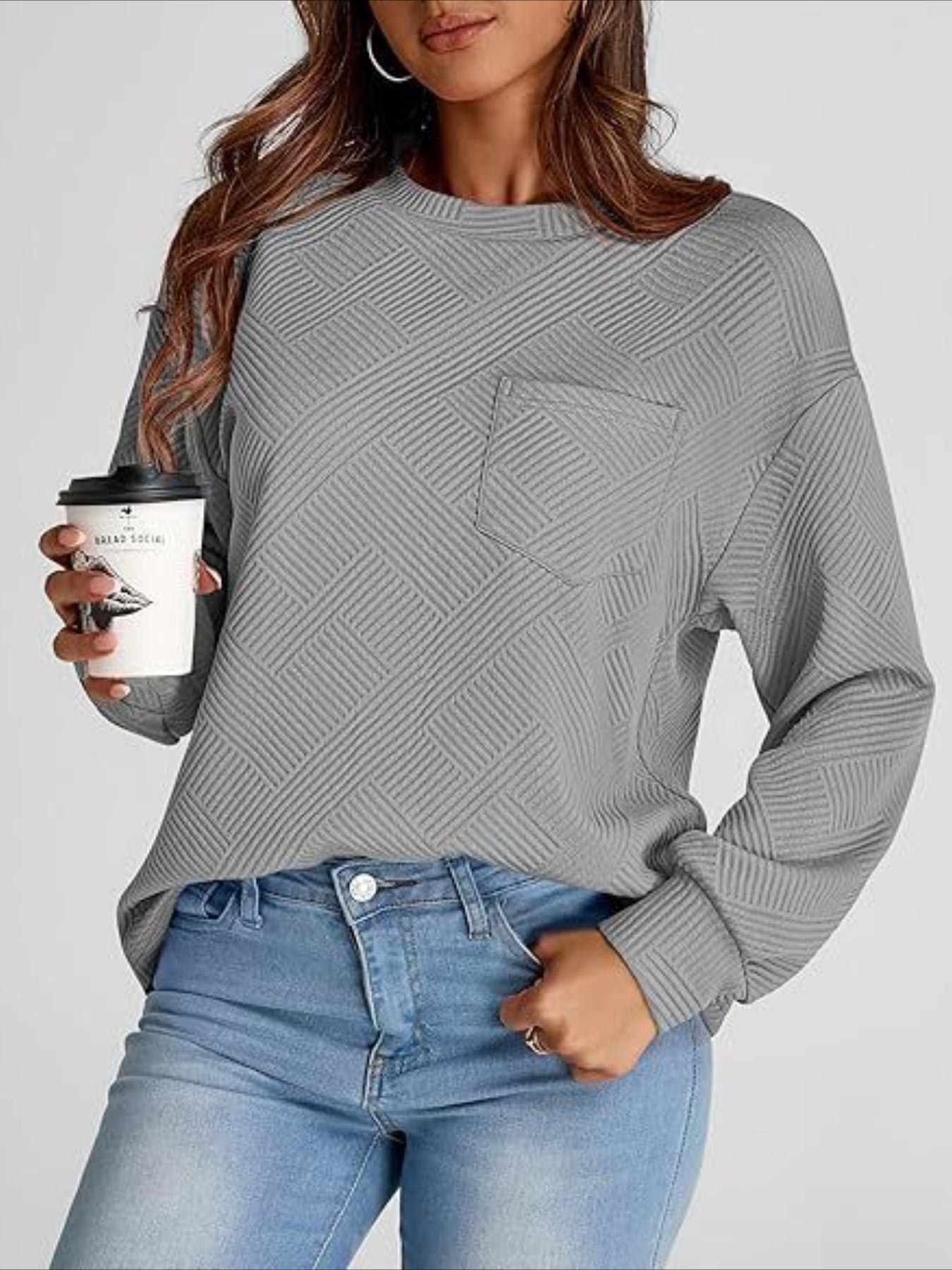 Textured Fabrics Long Sleeve Round Neck Sweatshirt