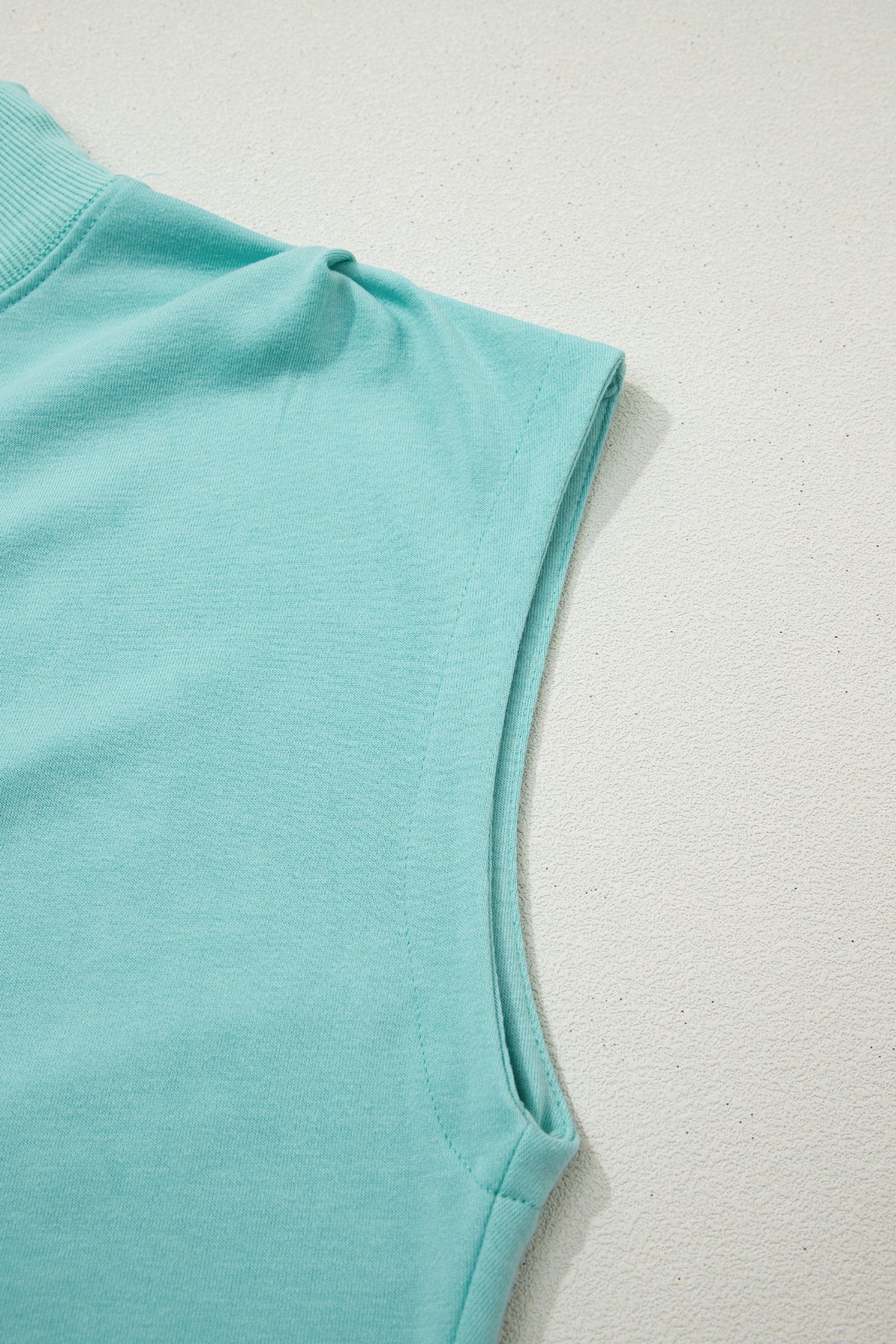 Mint Green Solid Color High Neck Cap Sleeve Loose Top