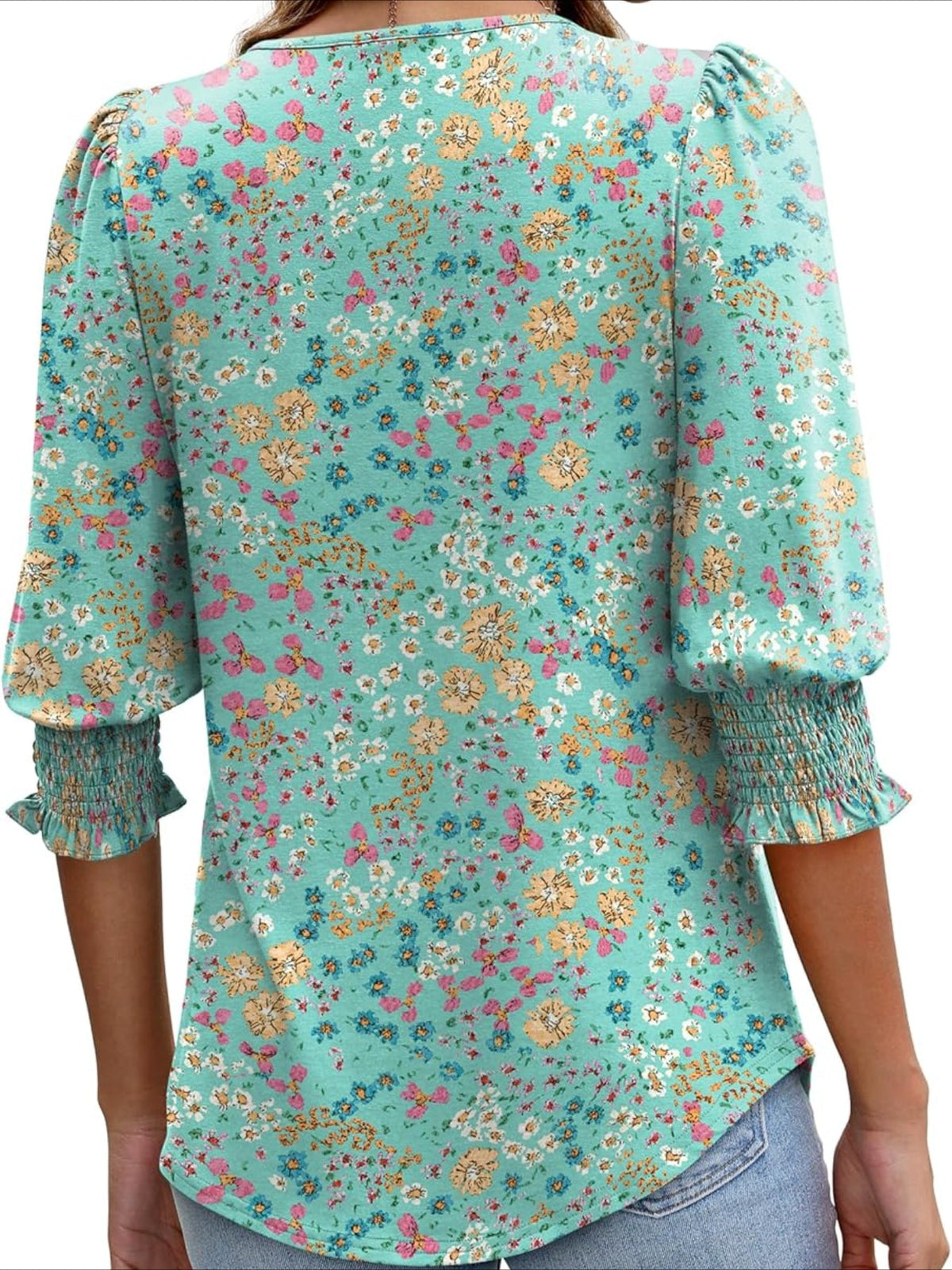 Casual 3/4 Length Sleeve Blouses with Smocked Cuffs