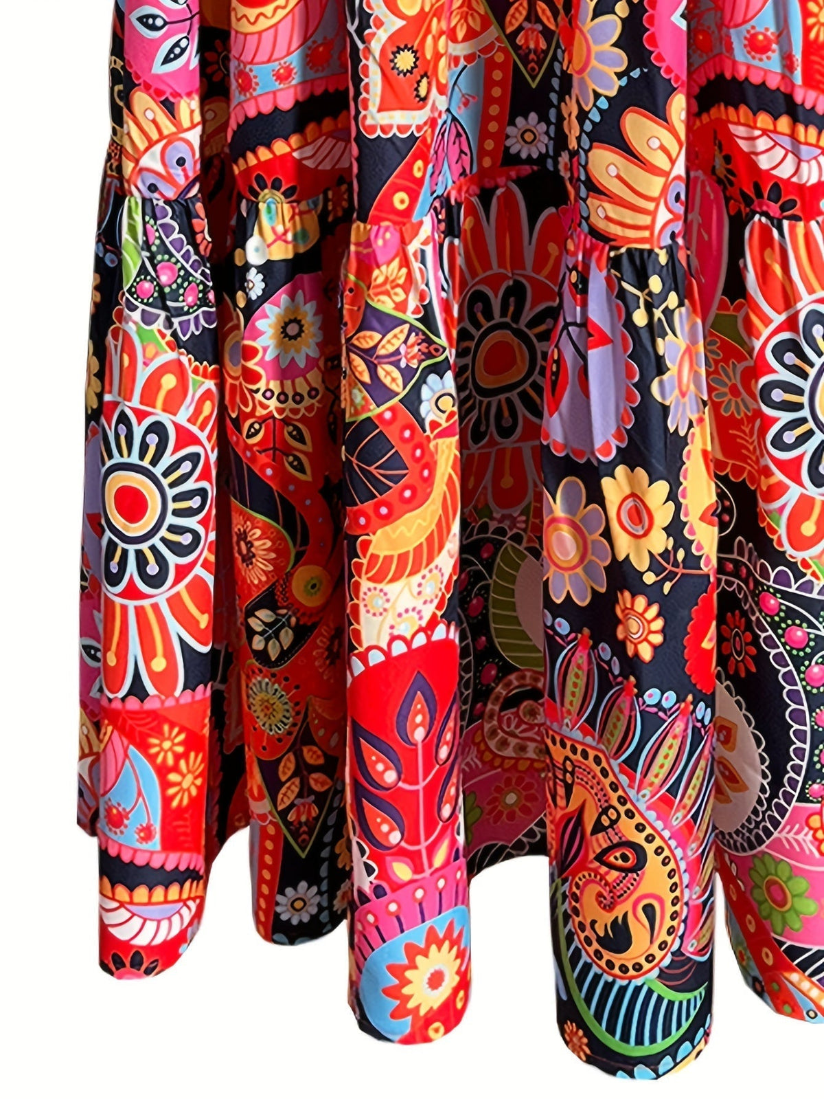 Paisley Print V Neck Maxi Dress, Vacation Sleeveless Ruffle Hem Loose Dress