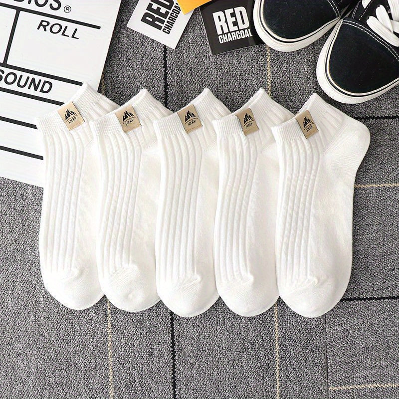 5 Pairs Simple Crew Socks, Comfy & Breathable Low Cut Ankle Socks