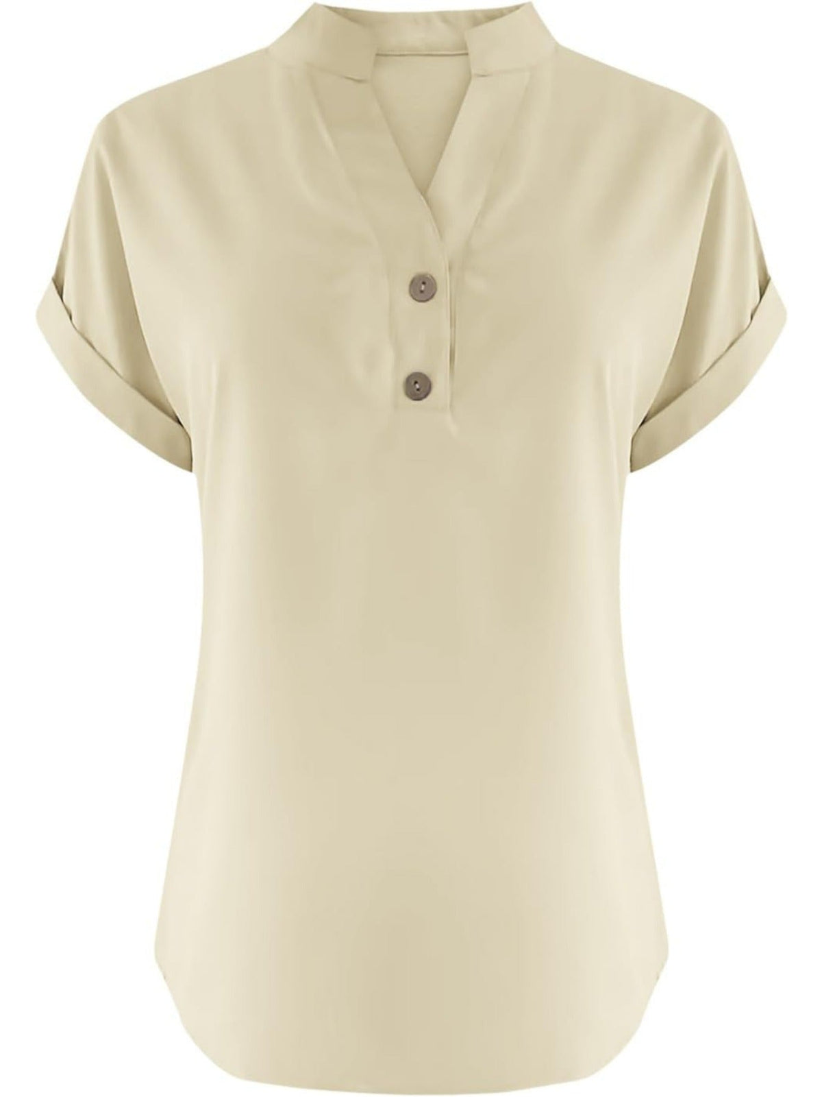 Solid Color V Neck Short Sleeve Button Down T Shirts