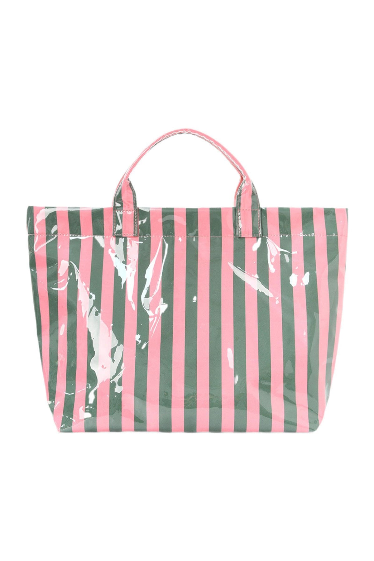 Blackish Green Glossy Striped Vinyl Large Tote Bag (Color Varied)