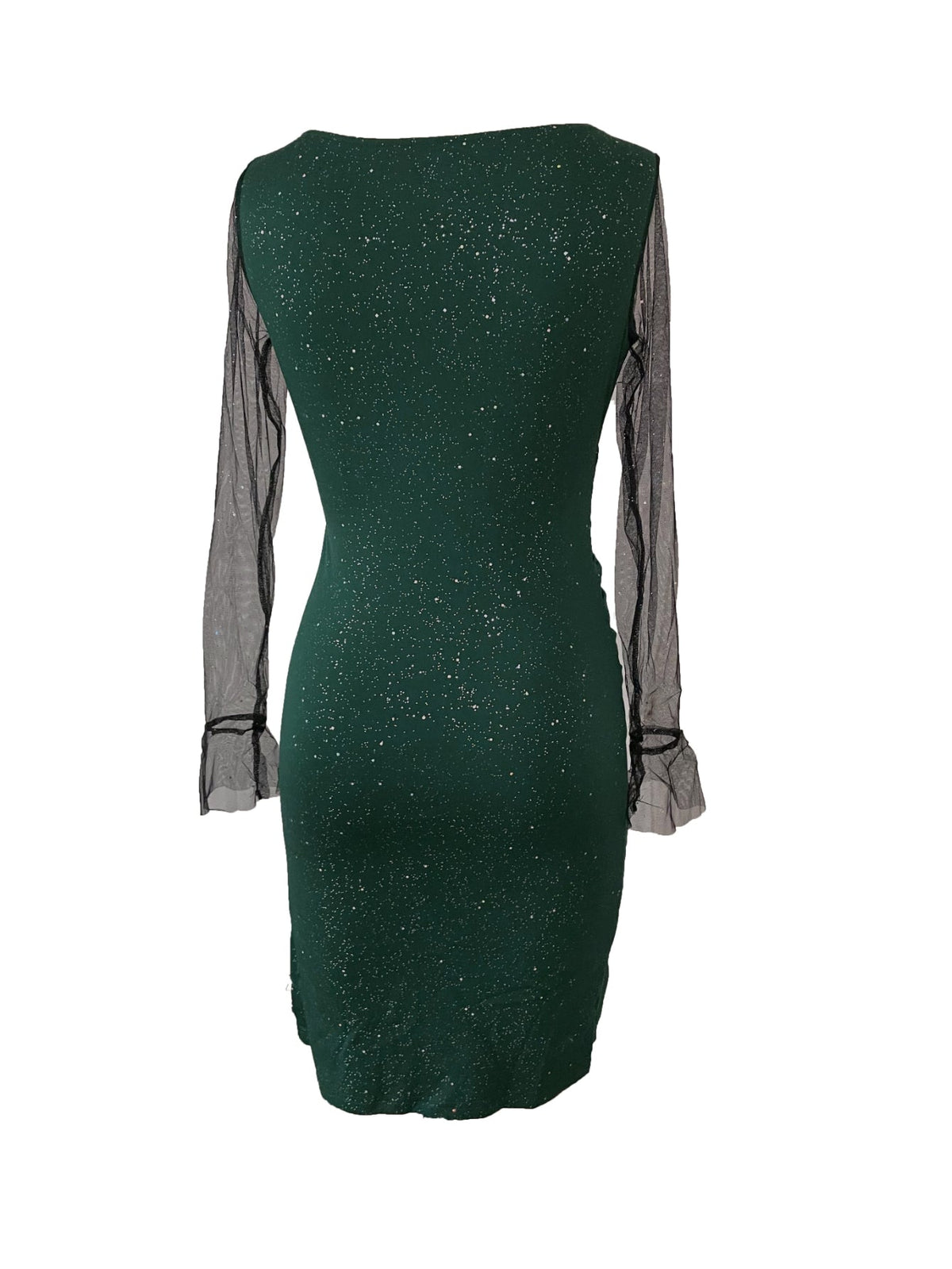 Flattering V-Neck, Long Sleeves, Asymmetrical Hem Powder Puff Elegant Blouse Dress