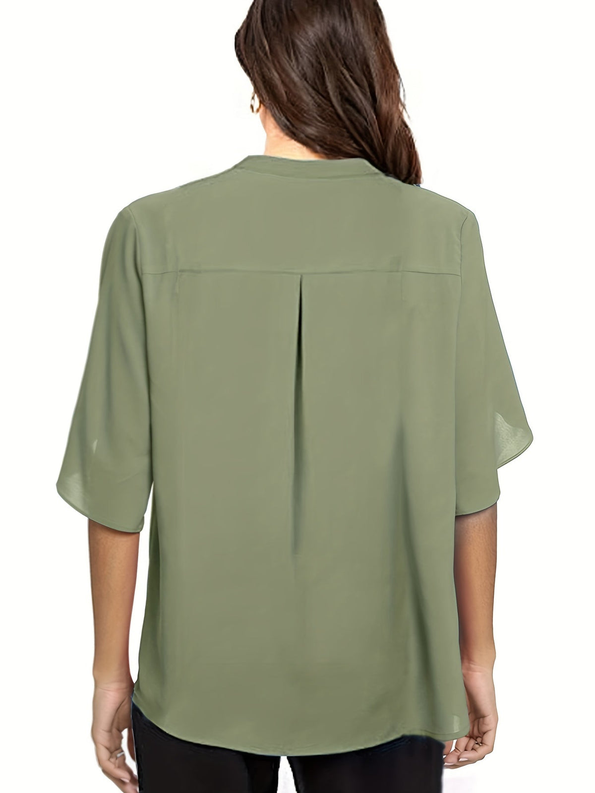 Elegant Top, Women's Plain Button Decor Half Sleeve V Neck Slight Stretch T-shirt