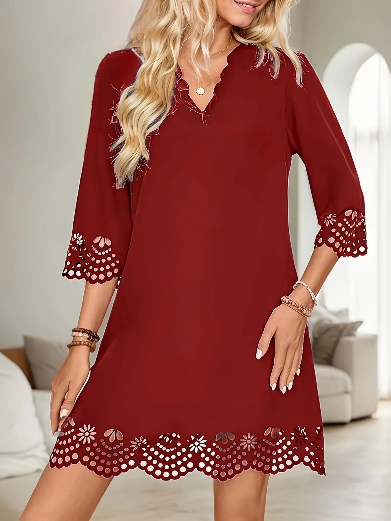 Elegant Slimming A-Line V-Neck Long Sleeve Dress