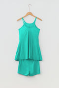 Sea Green Solid Color Tunic Tank Dress Athletic Shorts Two Piece Set