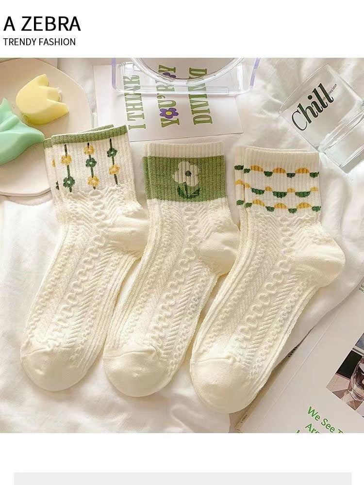 Retro Floral Socks , Texture Solid Socks