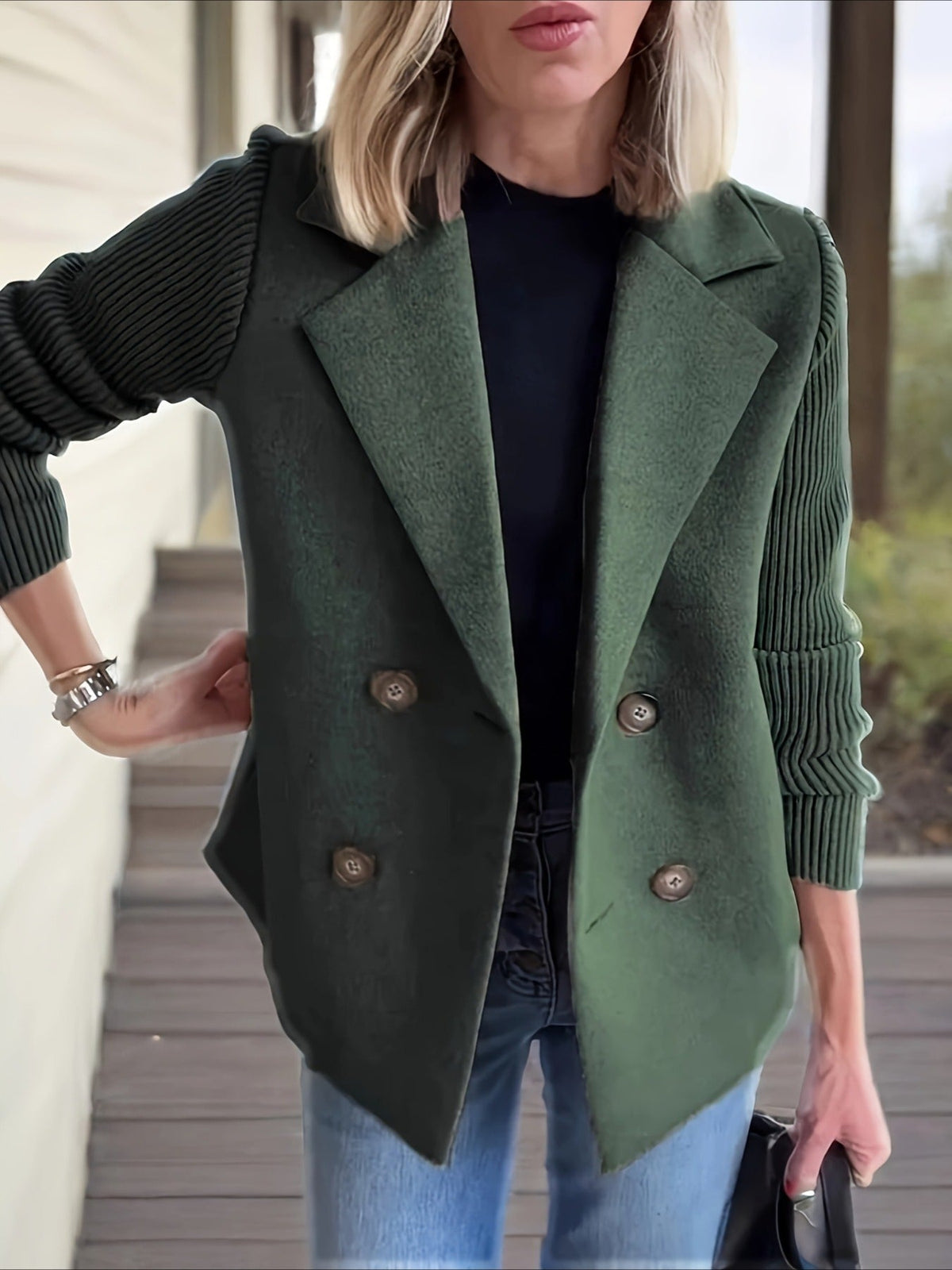 Blazer-collar Casual Top Fleece Coat