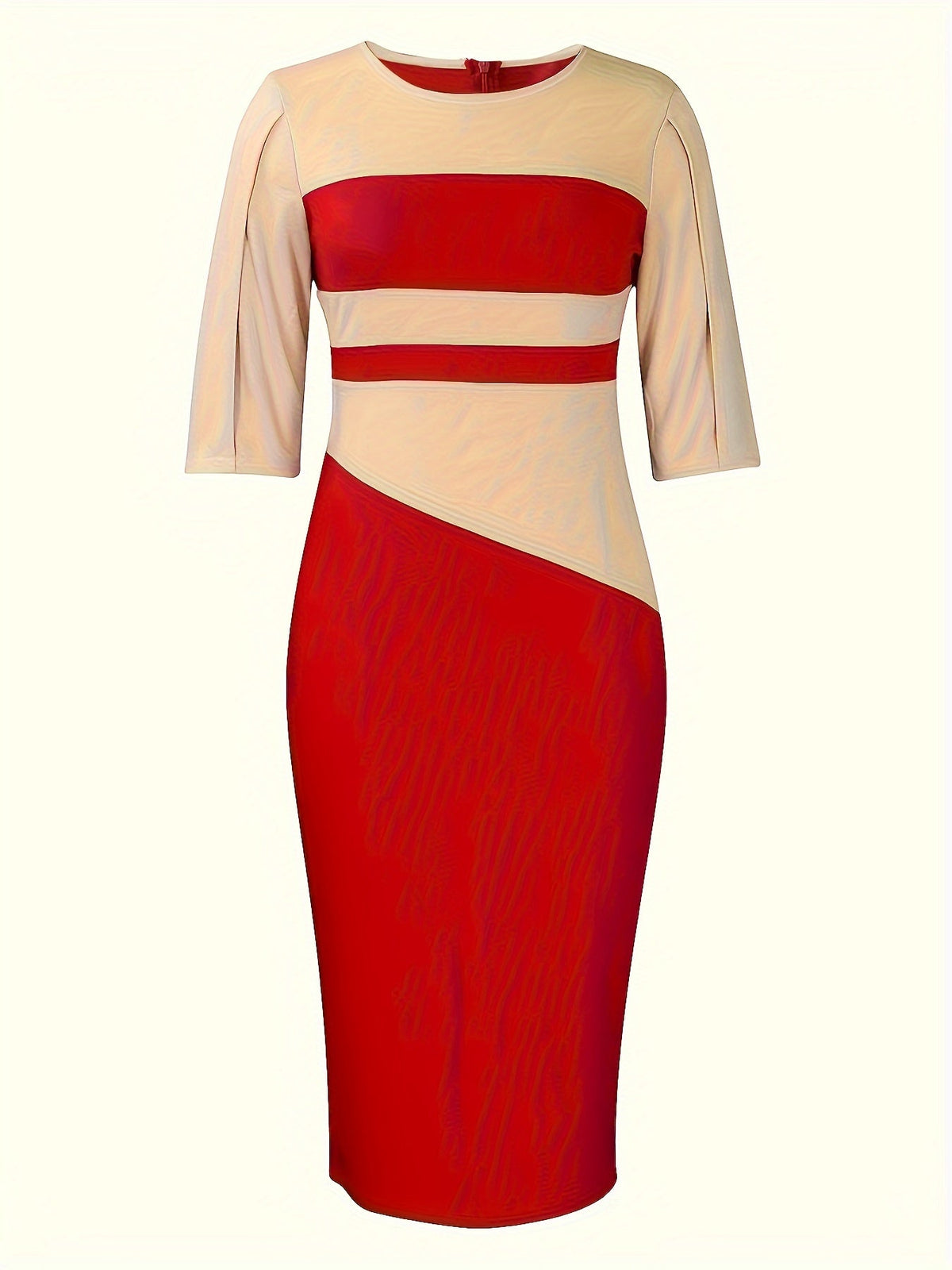 Color Block Simple Dress, Casual Crew Beck Bodycon Midi Dress