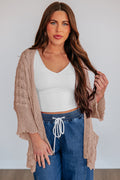 Old Rose Drop Shoulder Crochet Knit Open Front Cardigan
