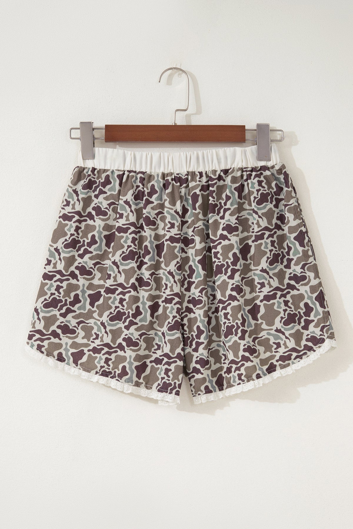Khaki Camouflage Print Ruffle Boxer Shorts