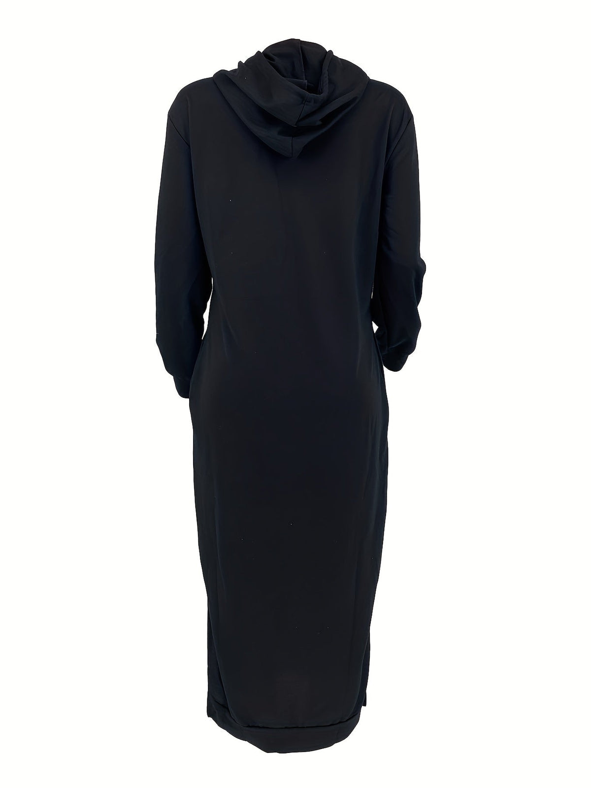 Drawstring Split Dress, Casual Hooded Long Sleeve Maxi Dress