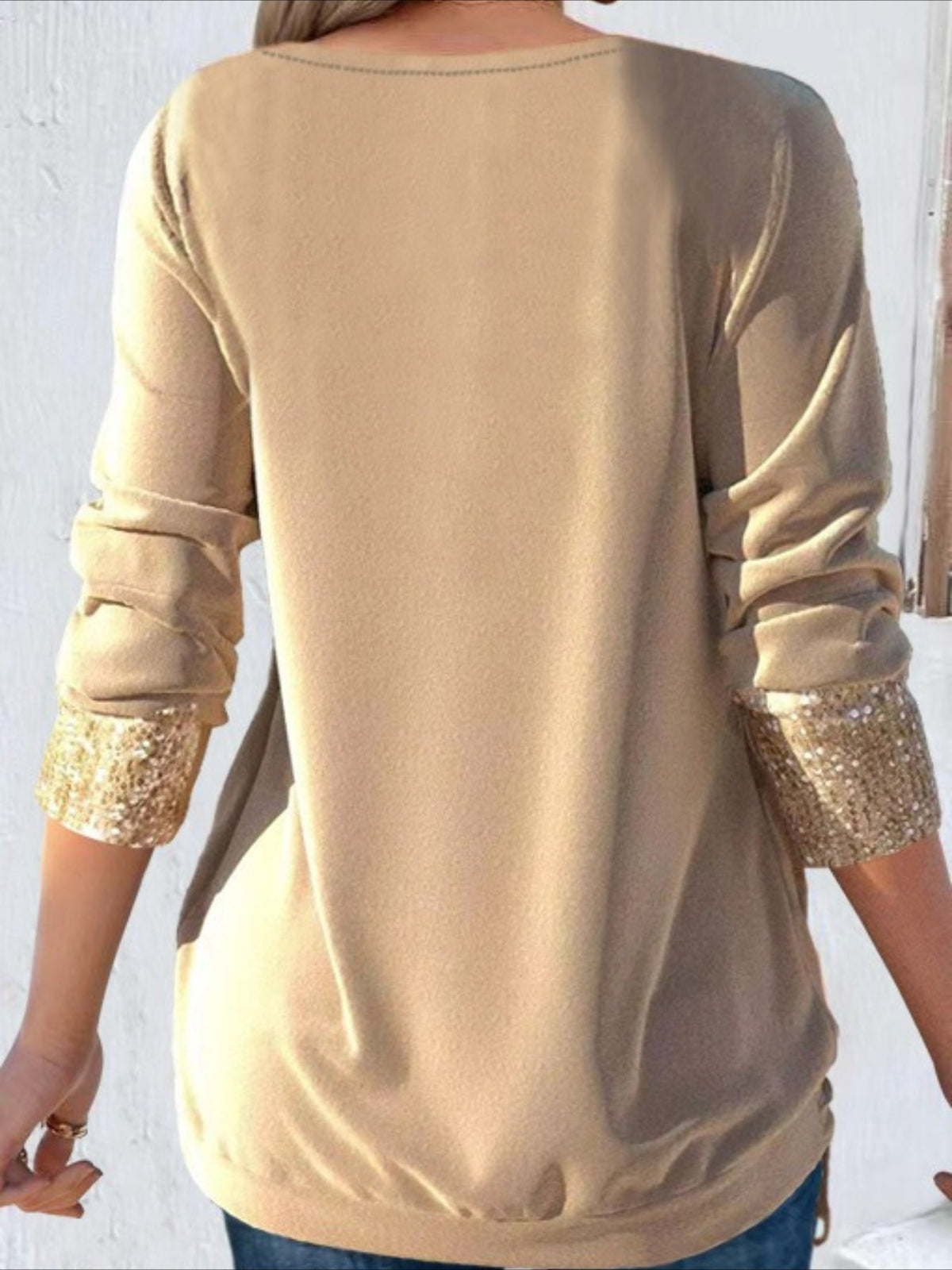 Fake Two-piece Vintage Plain U-Neck Long Sleeve T-shirt