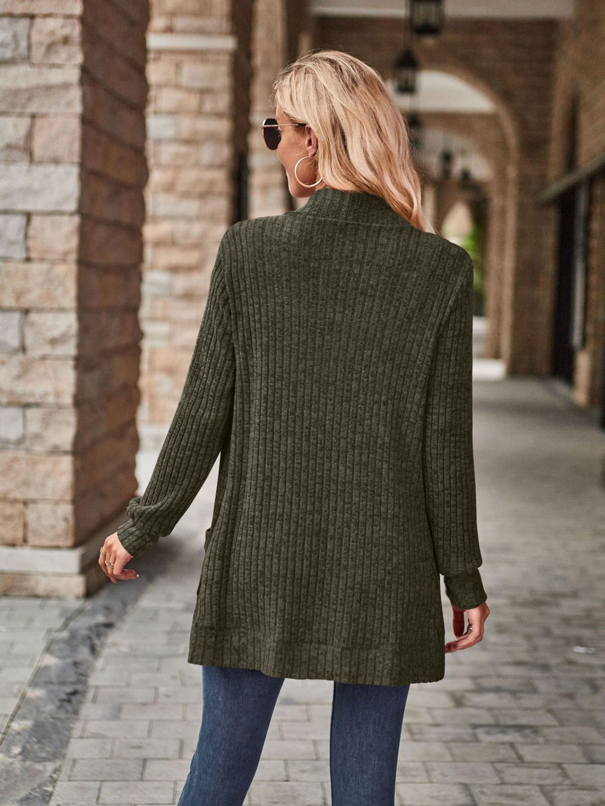 Solid Open Front Cardigan, Casual Long Sleeve Drop Shoulder Outwear