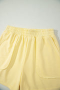 Yellow Cream Loose Polo Tee Elastic Waist 2pcs Short Set