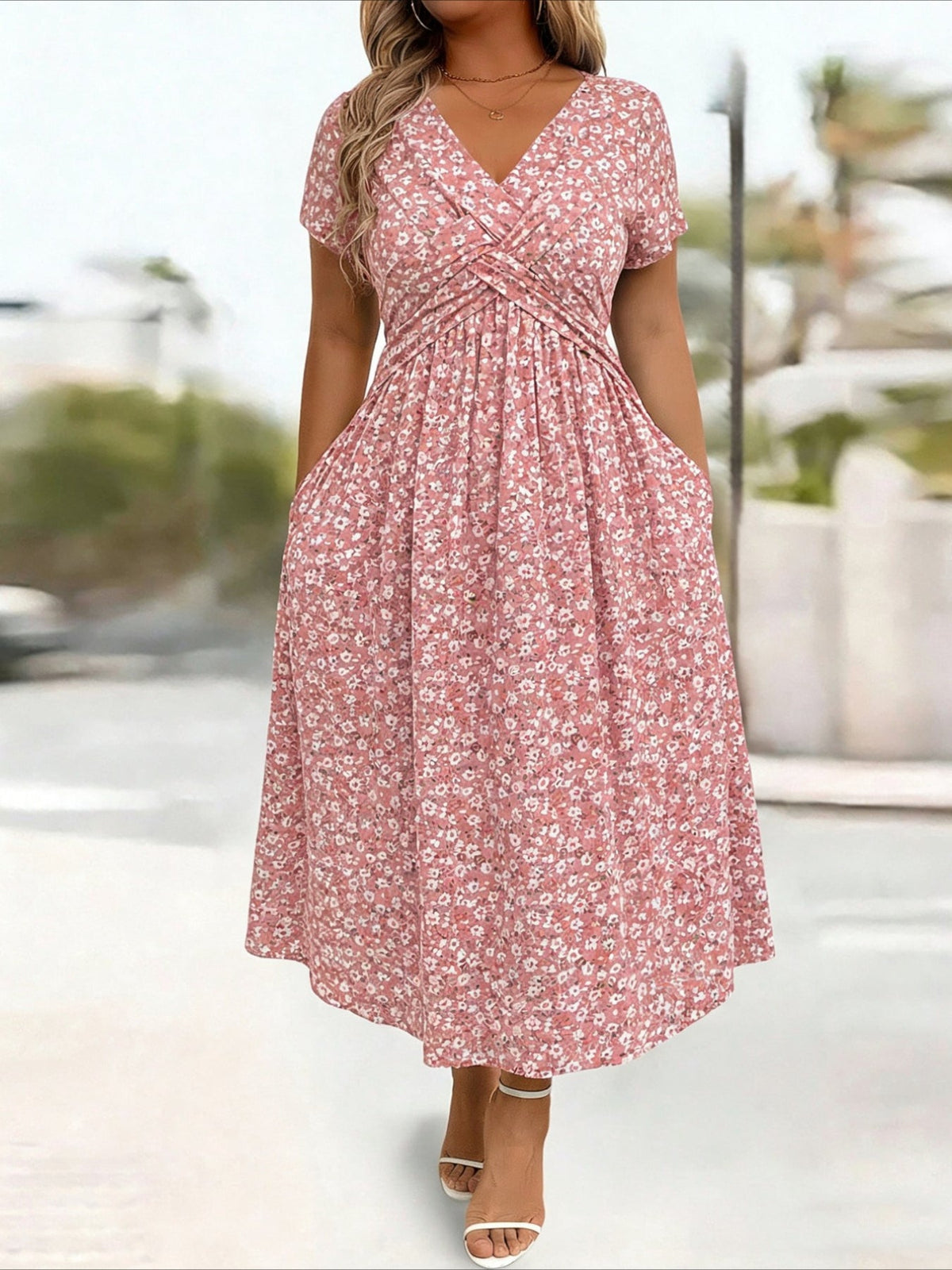 Elegant V-Neck Flattering Fit with Pocket Dress