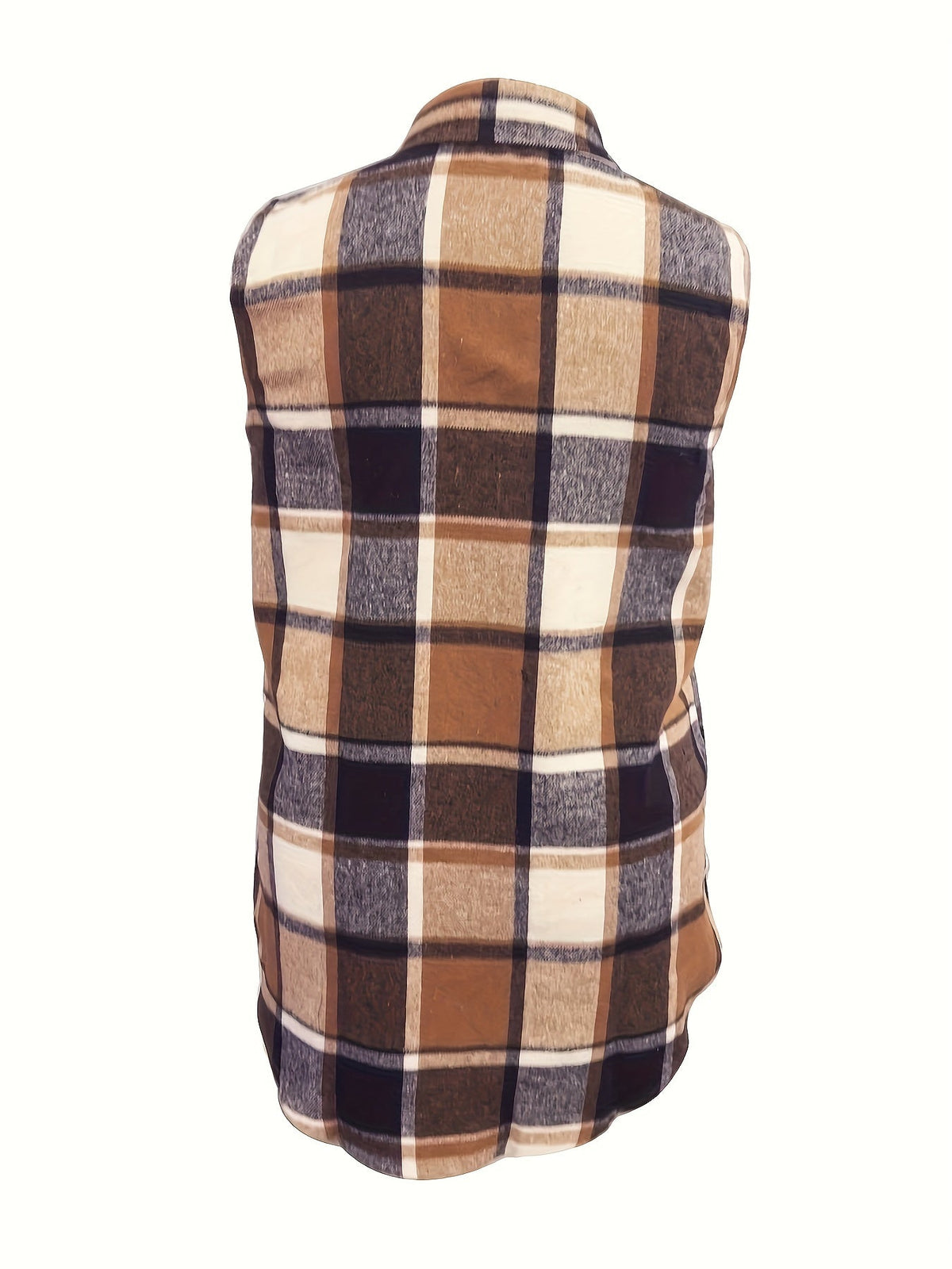 Women's Casual Plaid Print Tunic Vest Coat