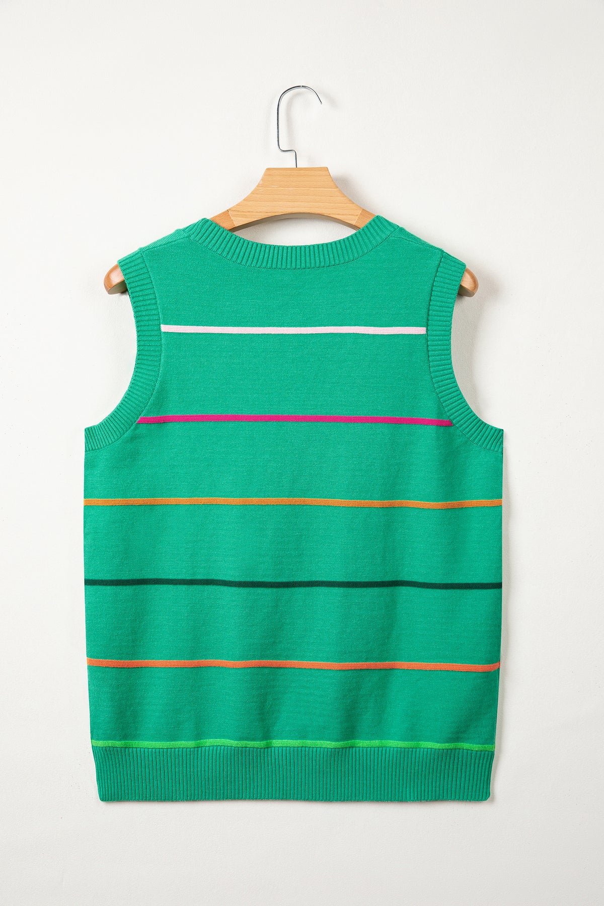 Green Stripe Round Neck Knitted Sweater Tank