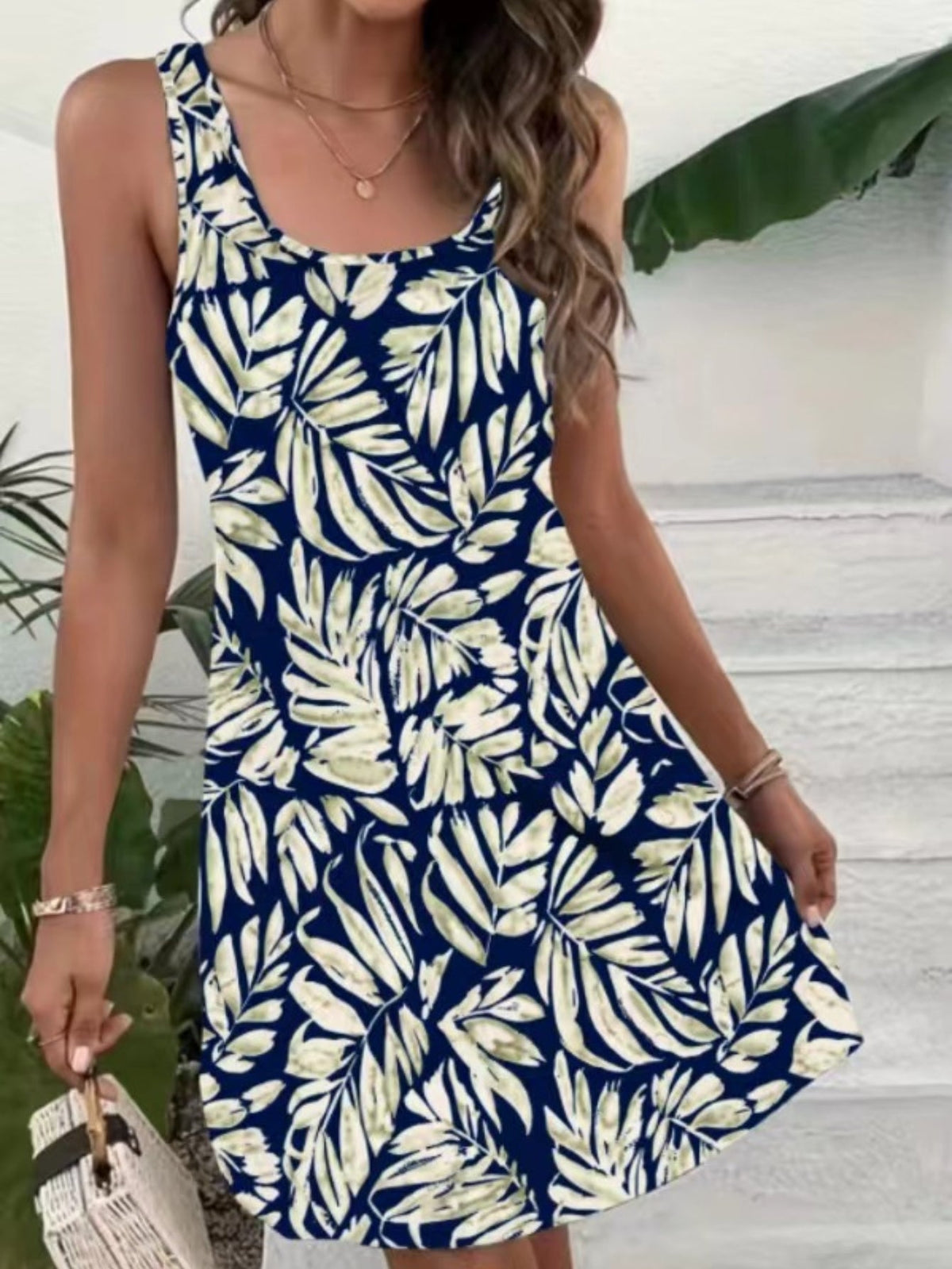 Allover Print Tank Dress, Vacation Sleeveless Dress