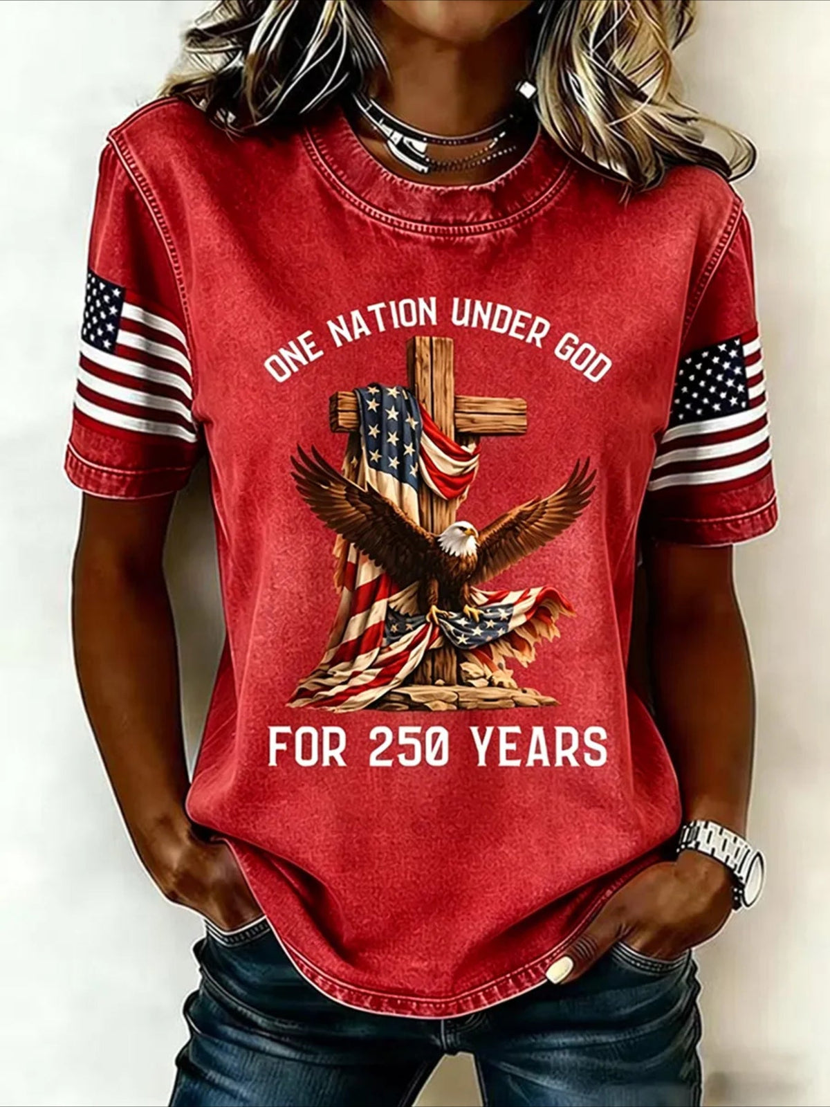 Casual Pattern Crew Neck Short Sleeve T-shirt