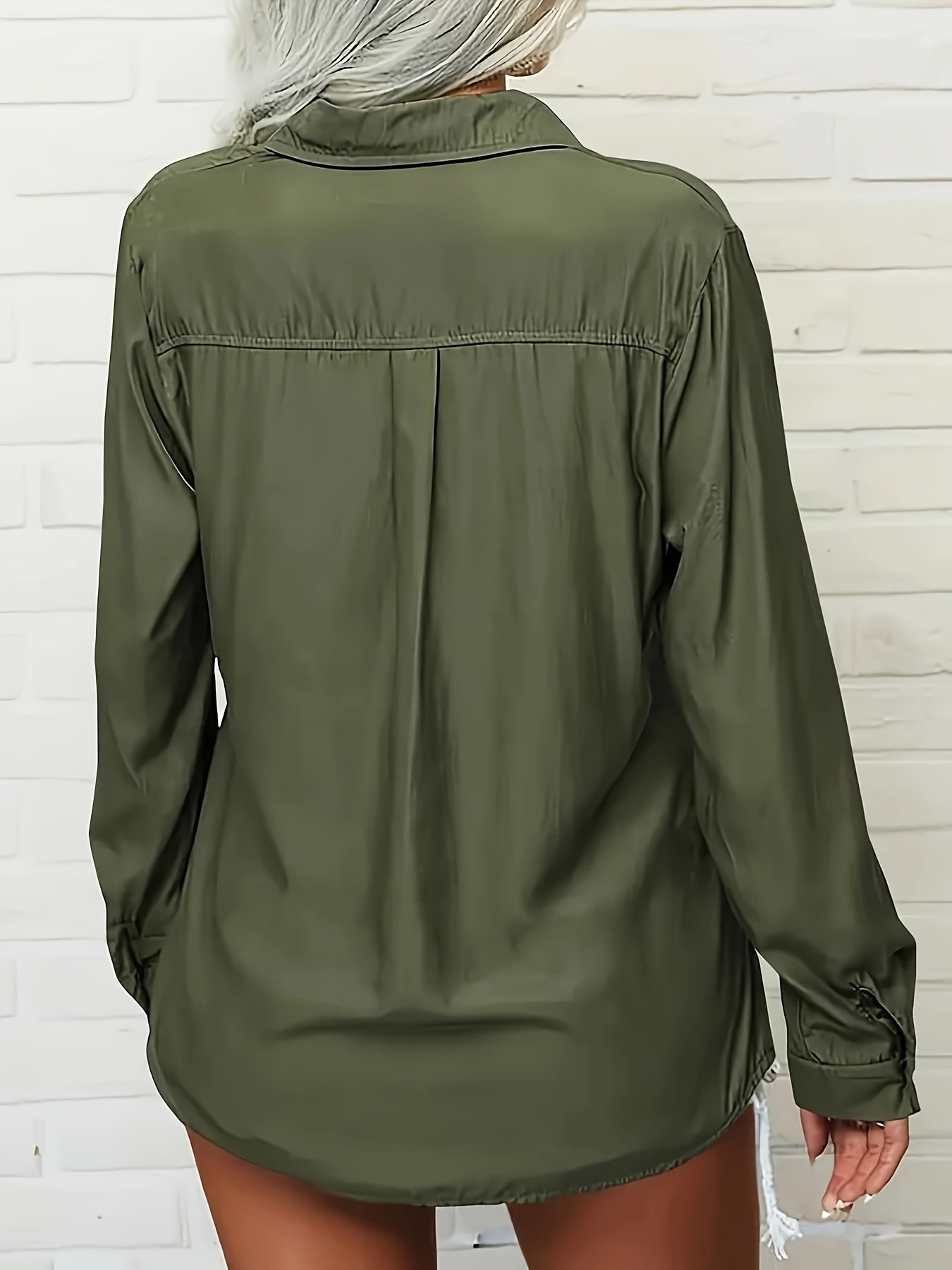 Solid Lapel Long Sleeves Button Down Shirt Top Casual Basic Office Blouse