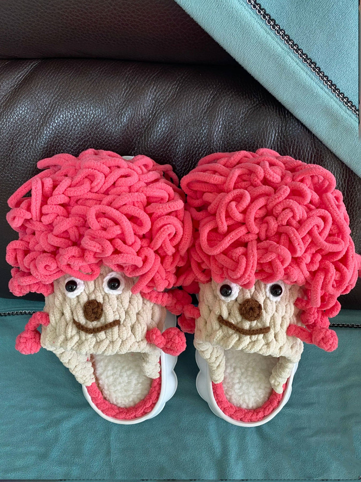 100% Handcrafted Crochet Ugly-cute Warm Slippers for Fall & Winter