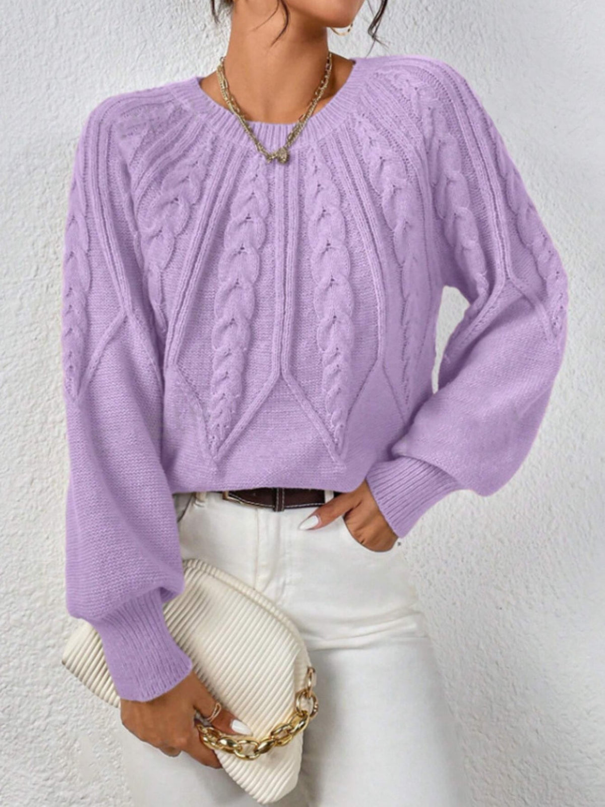 Casual Pullover Chic Knit Lantern Sleeves & Ruffle Detail Sweater