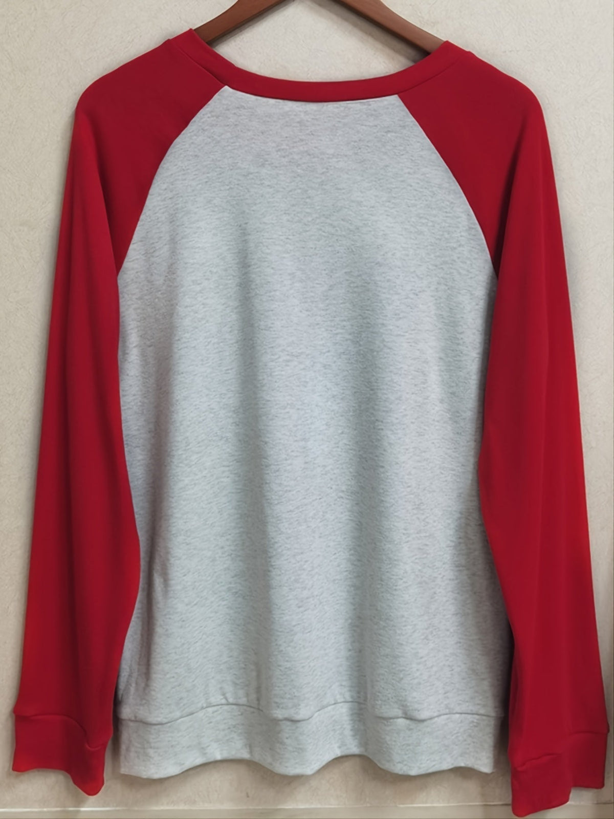 Color Block Long Sleeve Shirt, Oversized Crew Neck Top