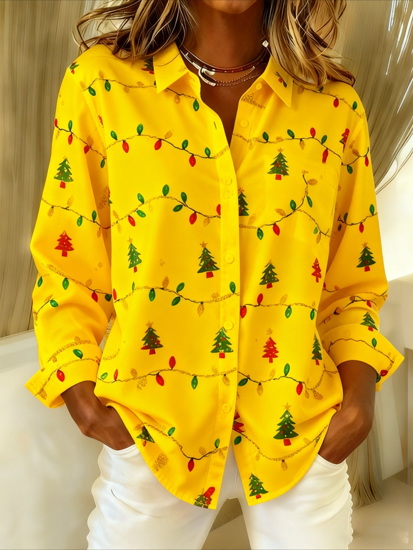 Christmas Vintage Loose Shawl Collar Shirt