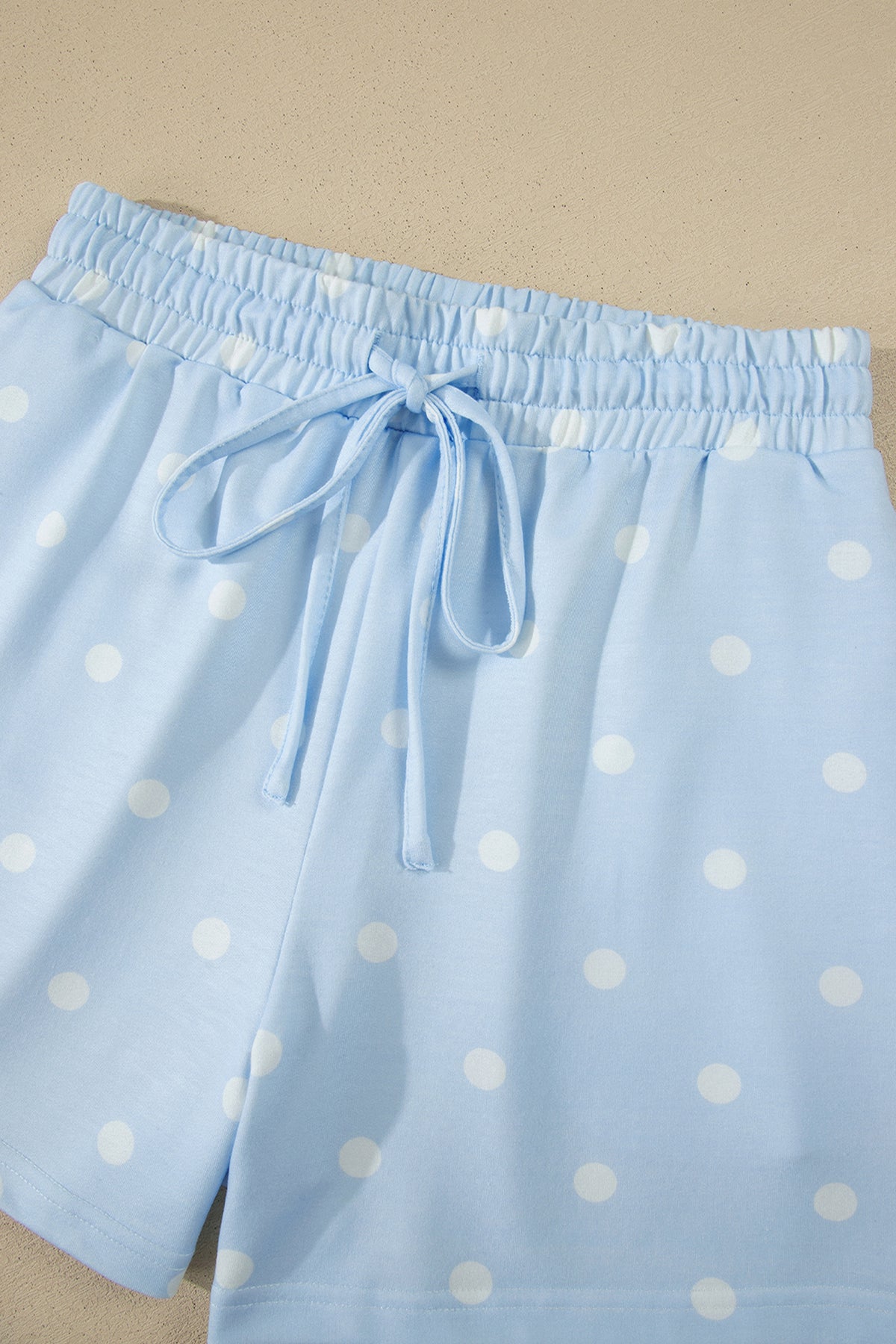 Sky Blue Polka Dot Short Sleeve Loose Top Drawstring Shorts Set
