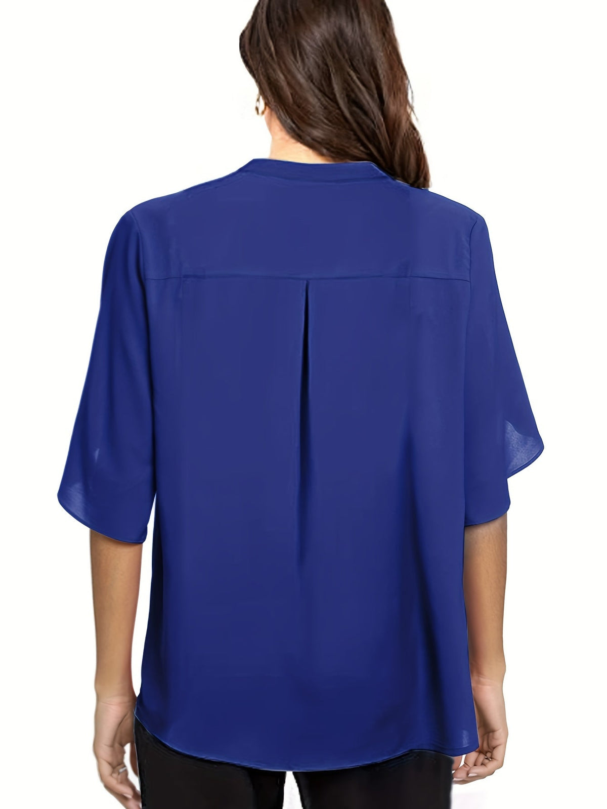 Elegant Top, Women's Plain Button Decor Half Sleeve V Neck Slight Stretch T-shirt