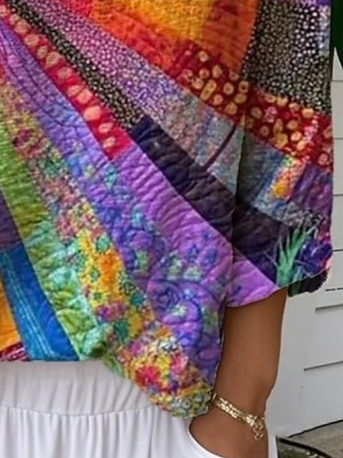 Floral Graphic Striped Stylish Casual 3/4 Length Sleeve V Neck Regular Tops