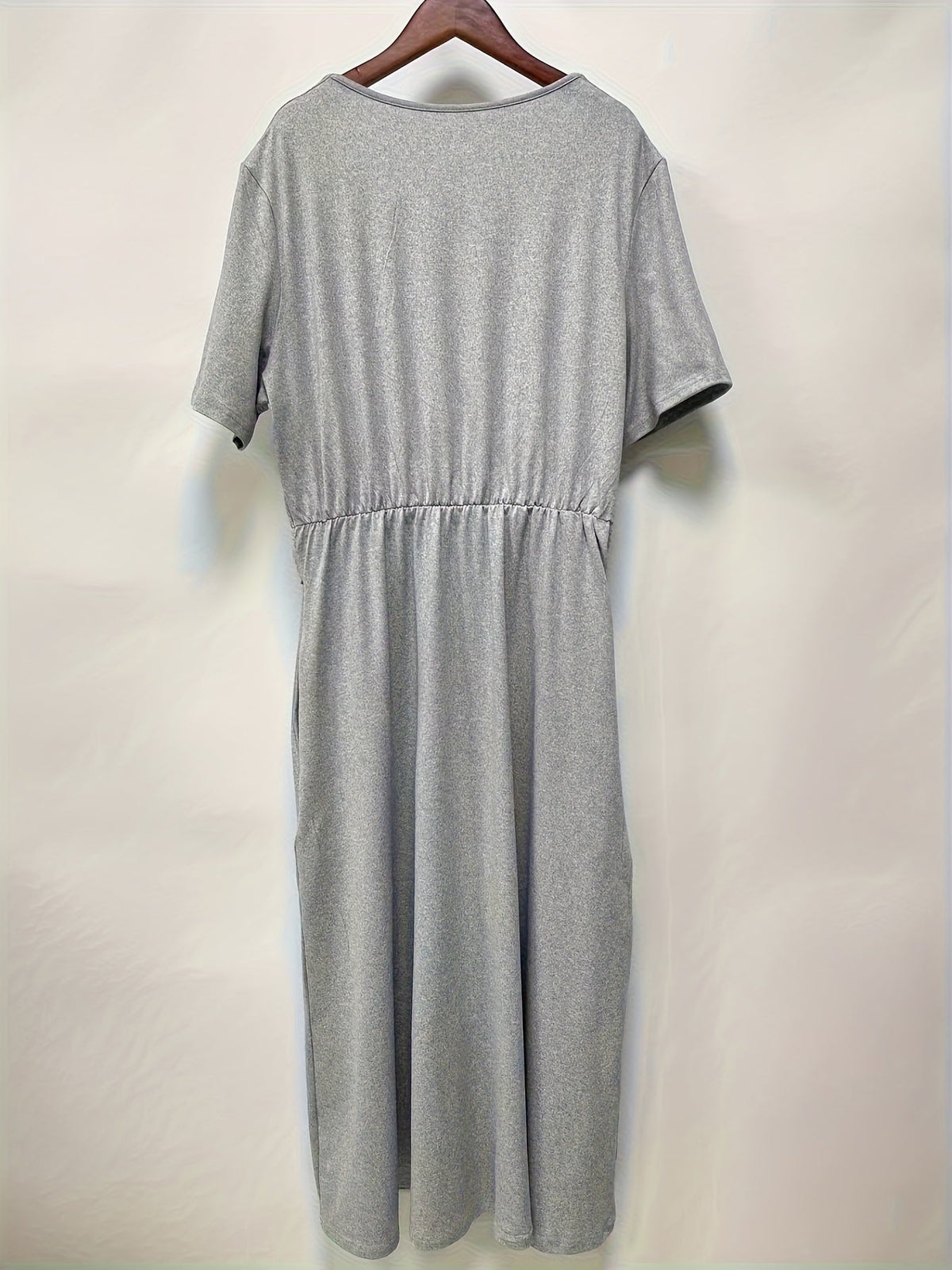 Solid V Neck Dress, Casual Criss Cross Short Sleeve Dress