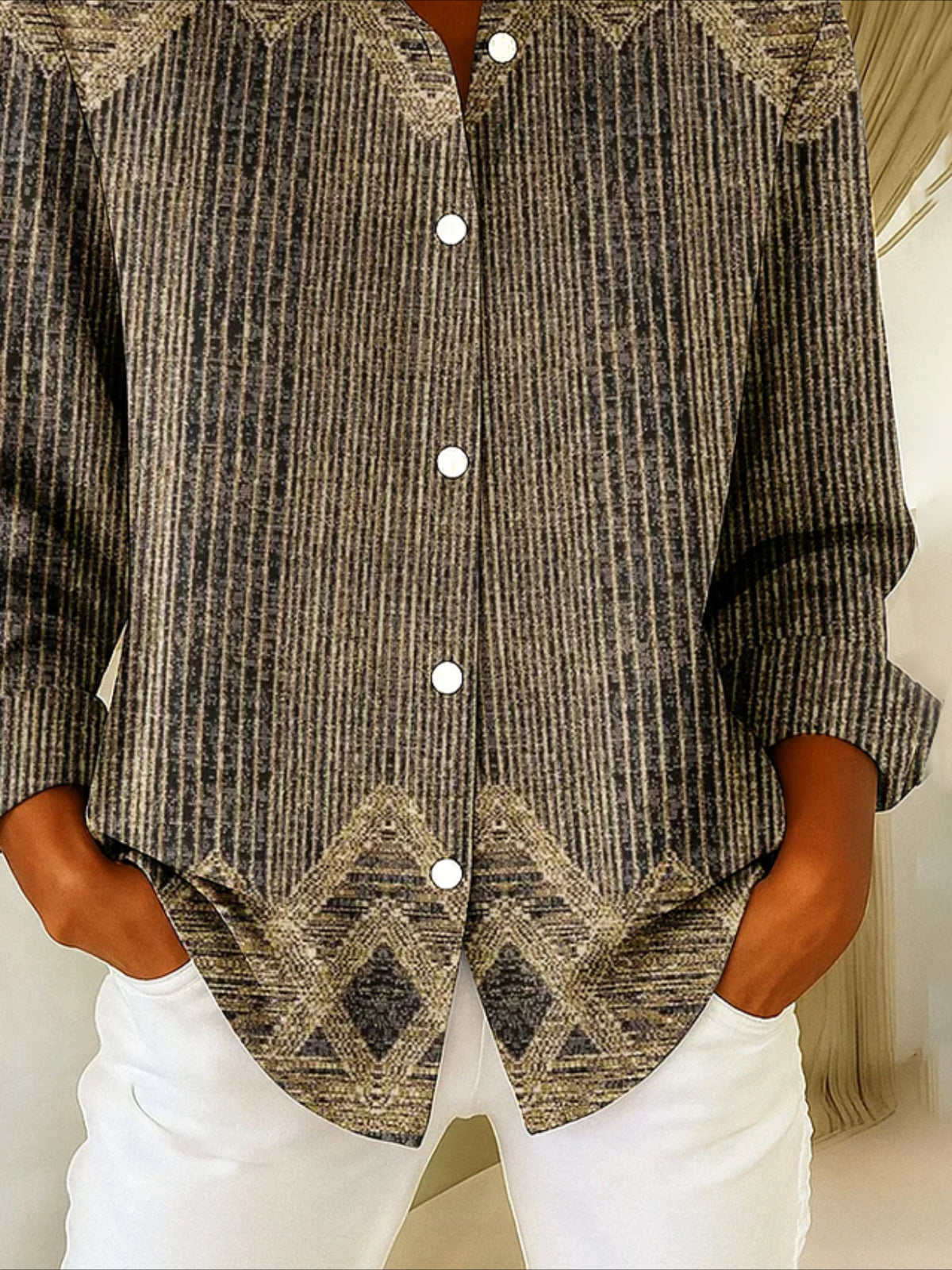 Shawl Collar Long Sleeve Regular Loose Shirt