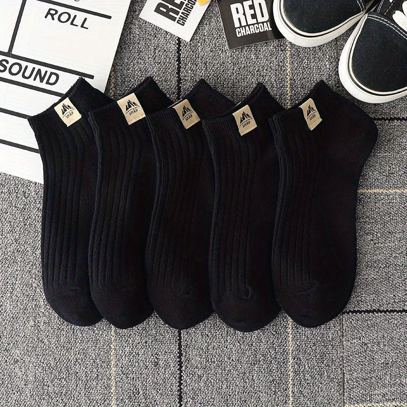 5 Pairs Simple Crew Socks, Comfy & Breathable Low Cut Ankle Socks