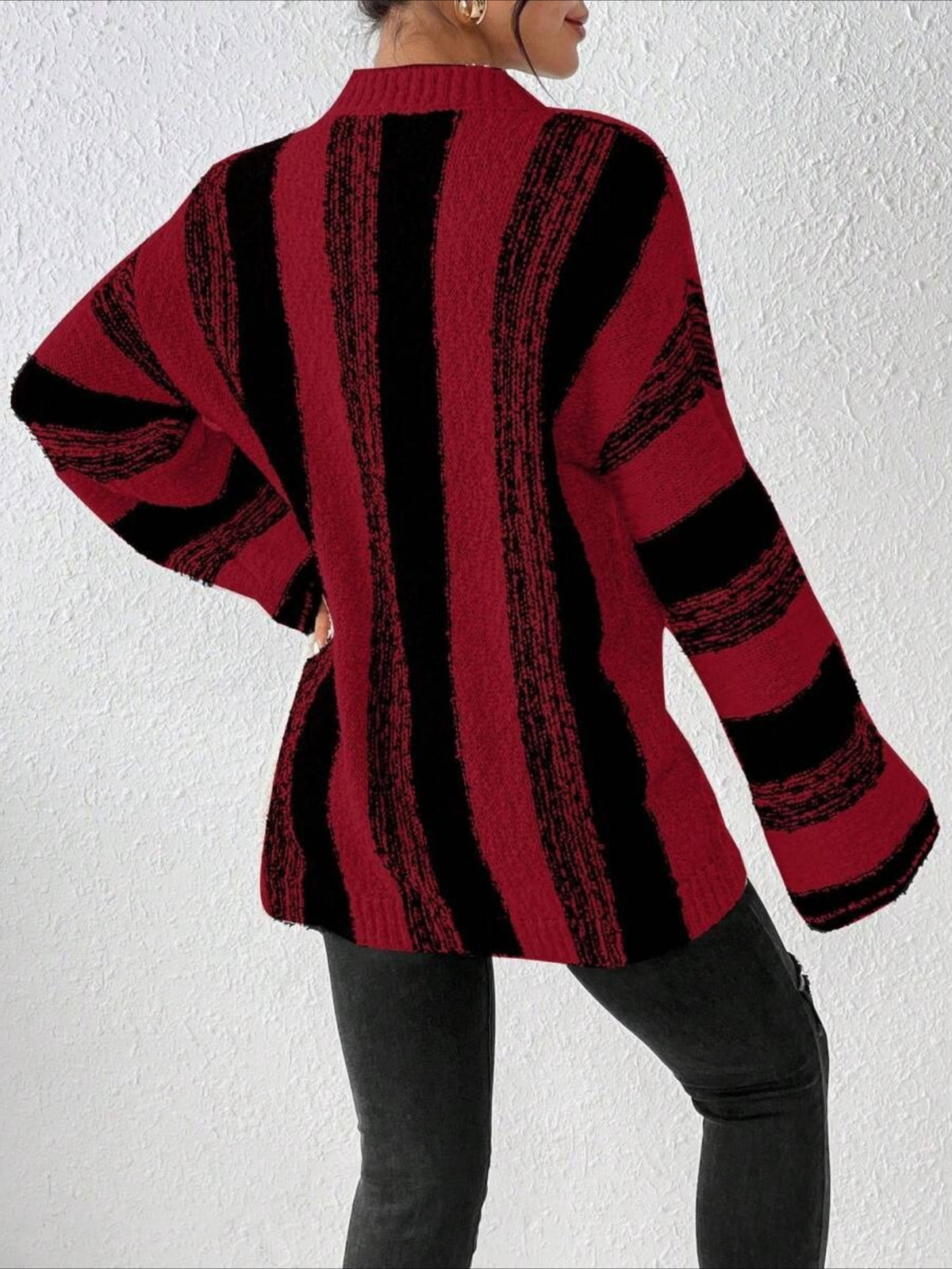 Striped Split Joint Winter Casual Long Sleeve Crew Neck Sweater