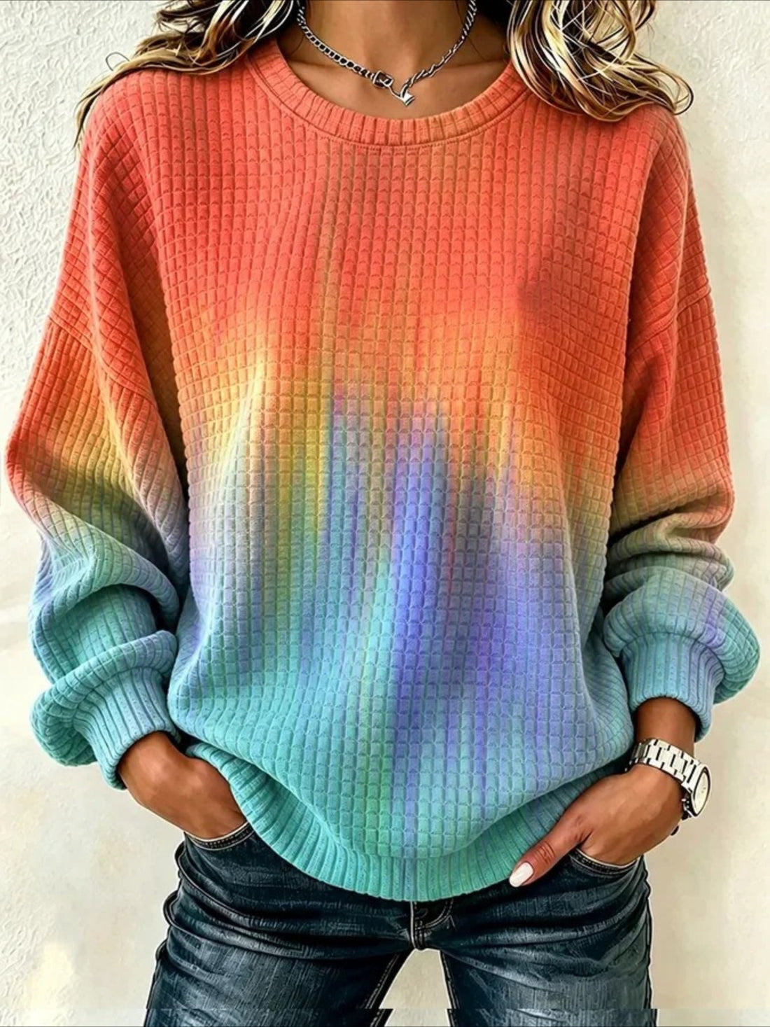 Casual Crew Neck Maple Leaf Sweatshirt
