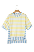 Yellow Stripe Exposed Seam Contrast Patchwork Oversized Top