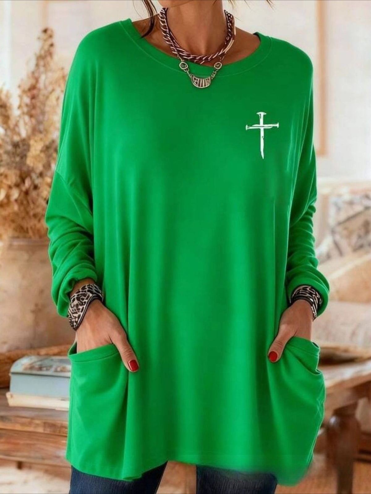Floral Long Sleeve Crew Neck Printing Vintage Spring/Fall Top